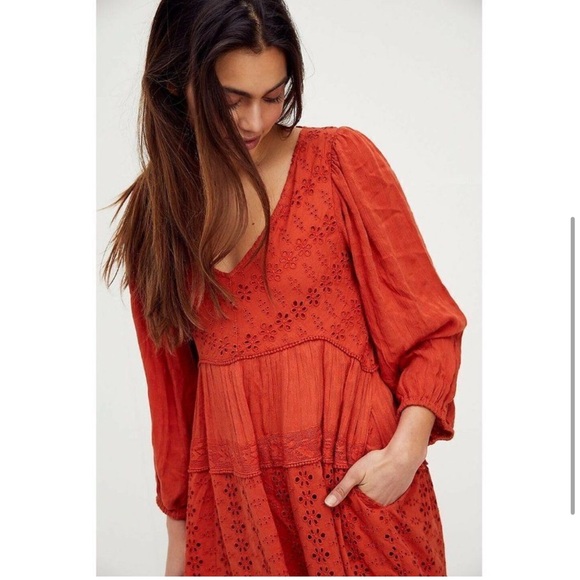 FREE PEOPLE MOCKINGBIRD EYELET TIERED MAXI DRESS SMALL - Picture 3 of 4